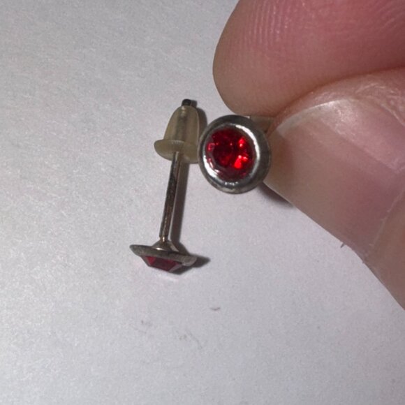 5 Mm Round Ruby Red Cz And Sterling Post Earrings - Picture 13 of 15